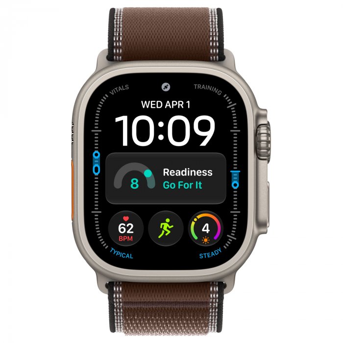 Apple Watch Ultra 4 49mm, Natural Titanium, Trail Loop Dark Umber, M/L