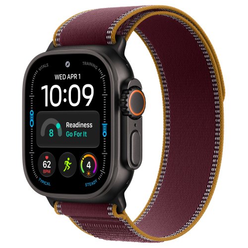 Apple Watch Ultra 4 49mm, Black Titanium, Trail Loop Burgundy, M/L