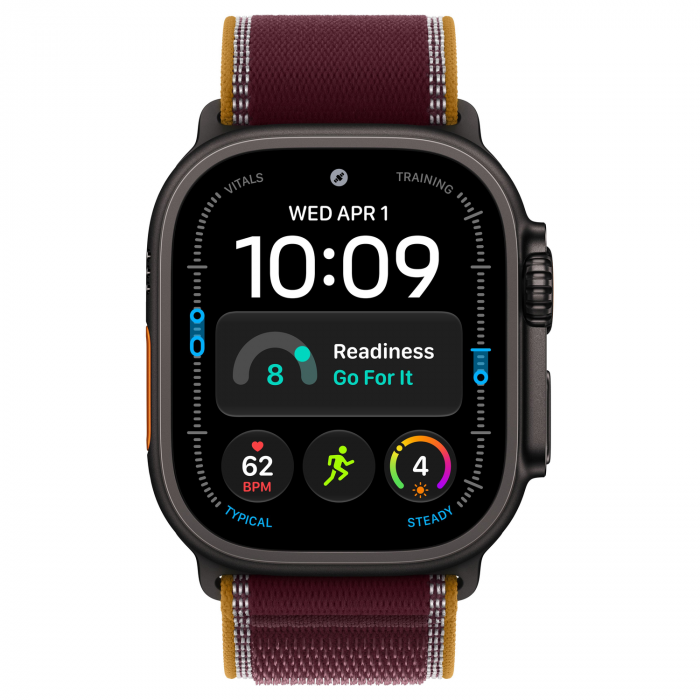 Apple Watch Ultra 4 49mm, Black Titanium, Trail Loop Burgundy, M/L