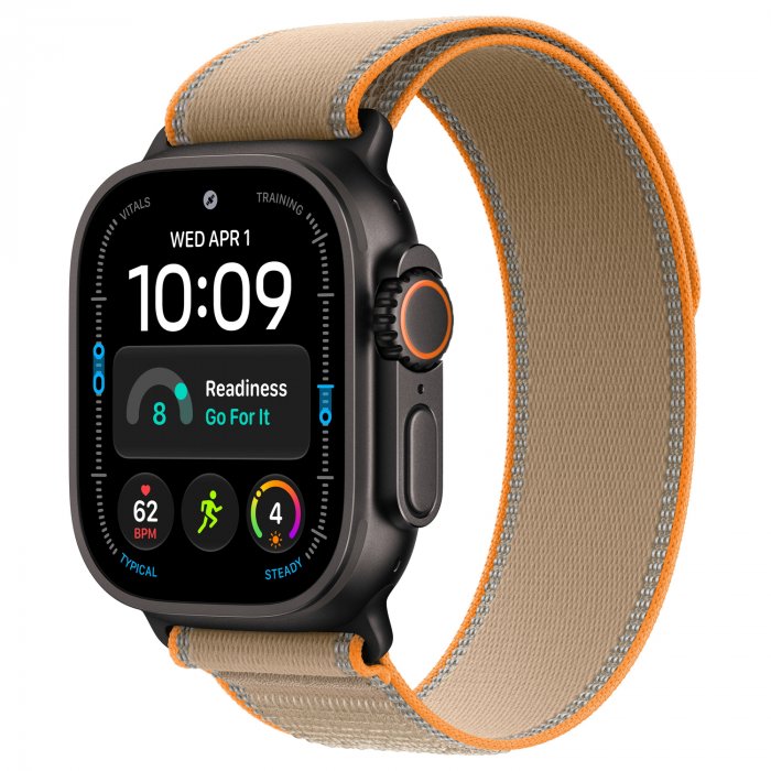 Apple Watch Ultra 4 49mm, Black Titanium, Trail Loop Sand, S/M