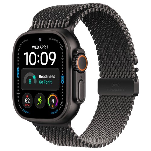 Apple Watch Ultra 4 49mm, Black Titanium, Titanium Milanese Loop, M