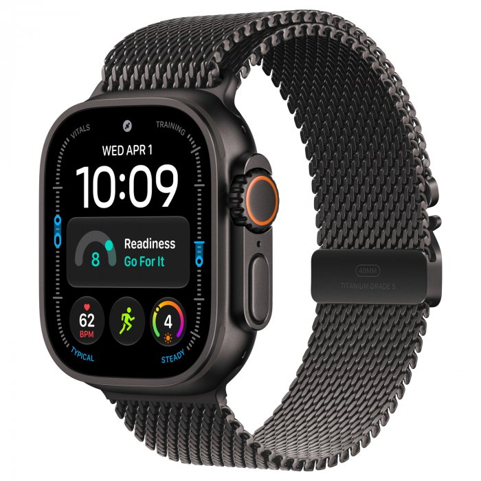 Apple Watch Ultra 4 49mm, Black Titanium, Titanium Milanese Loop, L