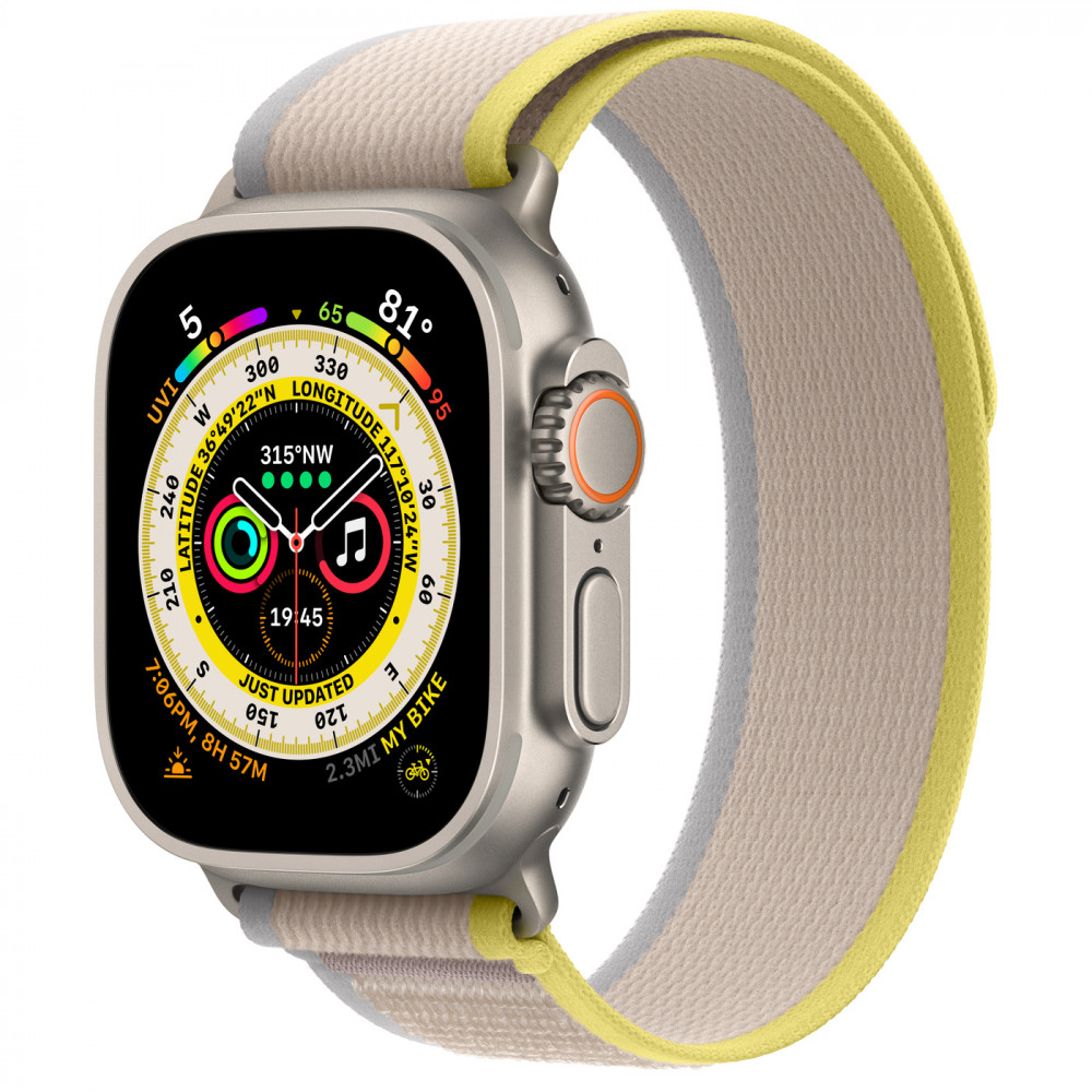 Apple Watch Ultra 49mm Titanium Trail Loop, Yellow/Beige M/L