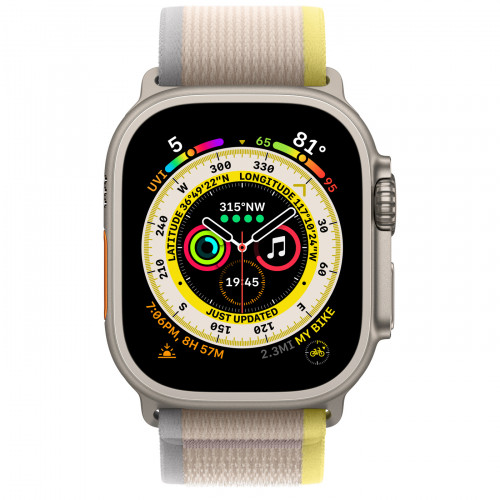 Apple Watch Ultra 49mm Titanium Trail Loop, Yellow/Beige M/L