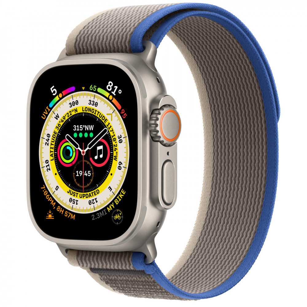 Apple Watch Ultra 49mm Titanium Trail Loop, Blue/Gray M/L