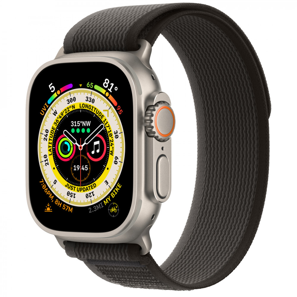 Apple Watch Ultra 49mm Titanium Trail Loop, Black/Gray M/L