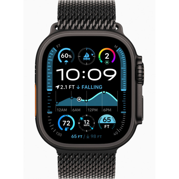 Apple Watch Ultra 2 GPS 49mm, Black Titanium, Ремешок Titanium Milanese Loop Black, размер M