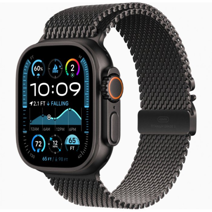 Apple Watch Ultra 2 GPS 49mm, Black Titanium, Ремешок Titanium Milanese Loop Black, размер M