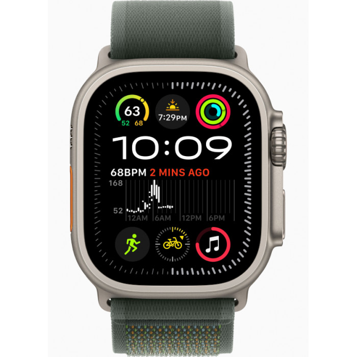 Apple Watch Ultra 2 GPS 49mm, Natural Titanium, Ремешок Green Trail Loop, размер М/L