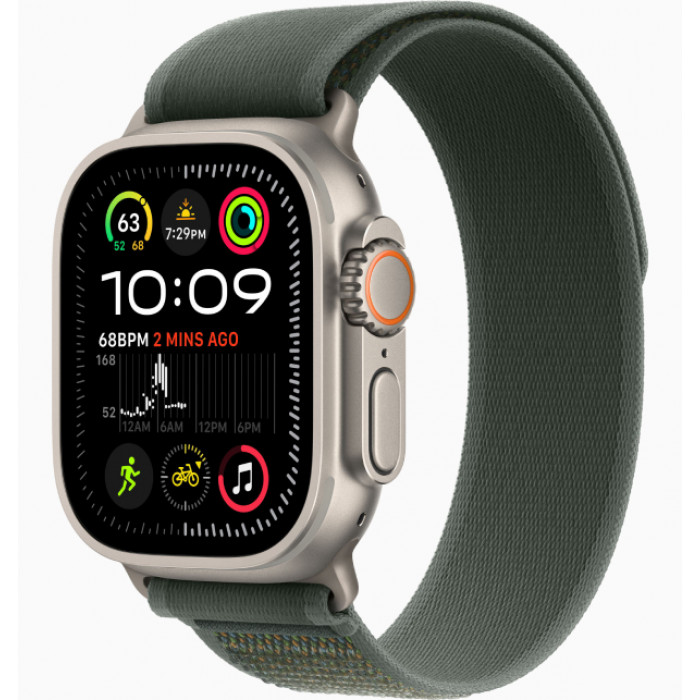 Apple Watch Ultra 2 GPS 49mm, Natural Titanium, Ремешок Green Trail Loop, размер М/L