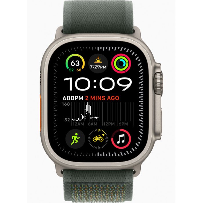 Apple Watch Ultra 2 GPS 49mm, Natural Titanium, Ремешок Green Trail Loop, размер М/L