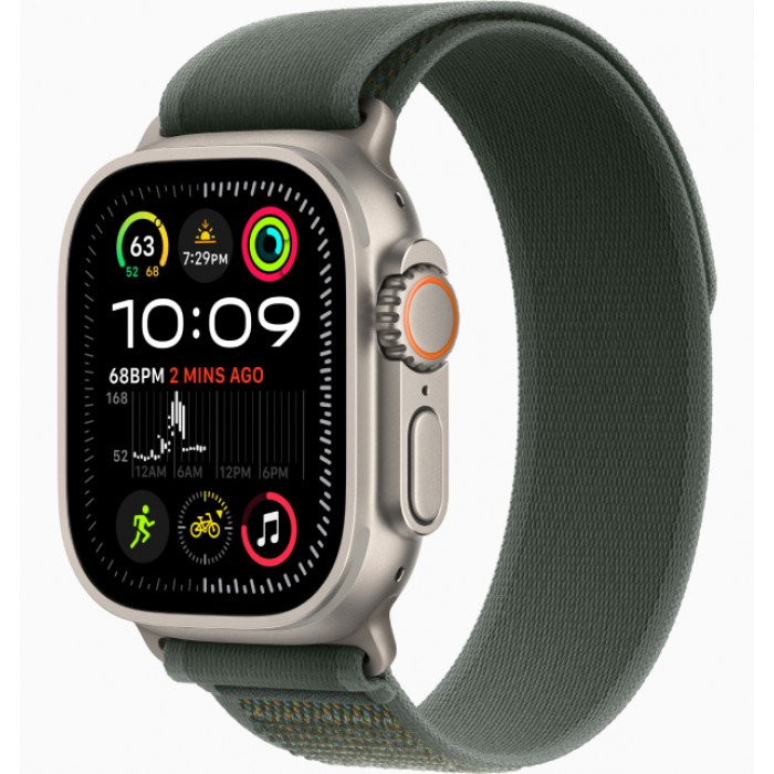 Apple Watch Ultra 2 GPS 49mm, Natural Titanium, Ремешок Green Trail Loop, размер М/L