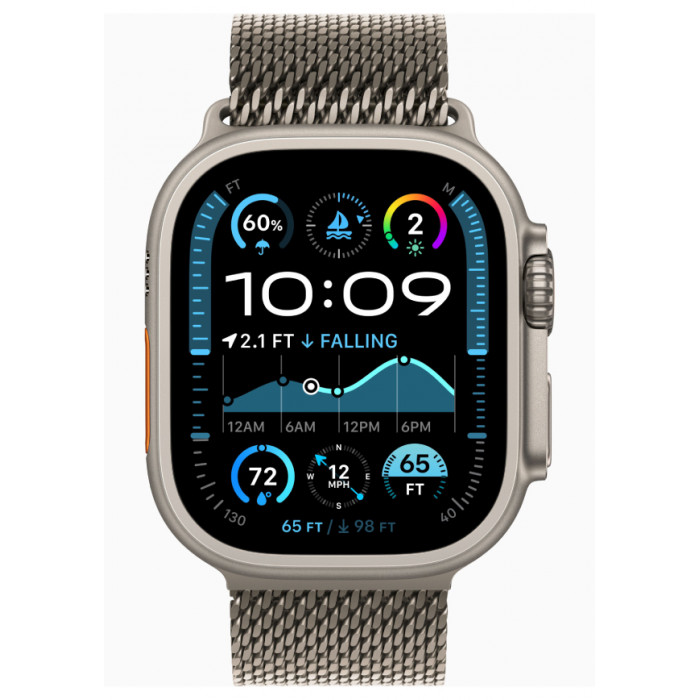 Apple Watch Ultra 2 GPS 49mm, Natural Titanium, Ремешок Titanium Milanese Loop Natural, размер M