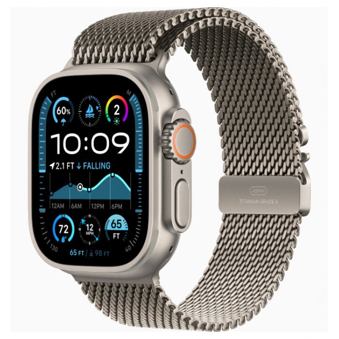 Apple Watch Ultra 2 GPS 49mm, Natural Titanium, Ремешок Titanium Milanese Loop Natural, размер M