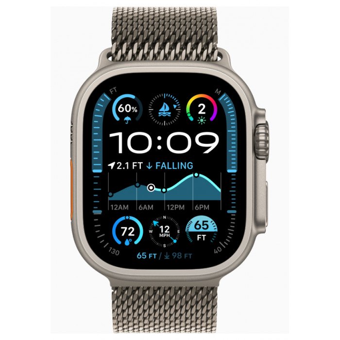 Apple Watch Ultra 2 GPS 49mm, Natural Titanium, Ремешок Titanium Milanese Loop Natural, размер M