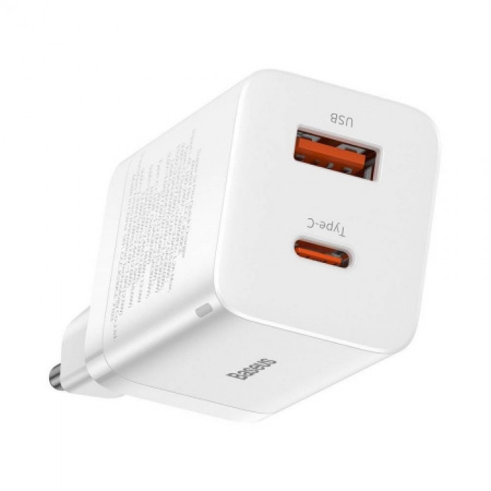 СЗУ Baseus Super Si Pro USB+USB-C, 3A, 30W, White