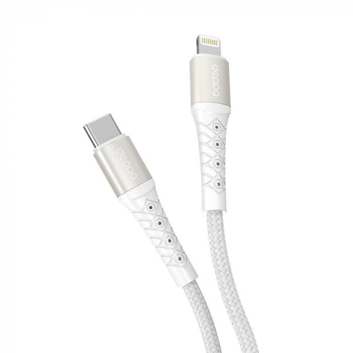 Дата-кабель Deppa Armor Type-C – Lightning, 1 м, белый