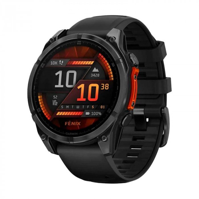 Умные часы Garmin Fenix 8 47mm, Серый, Ремешок черный