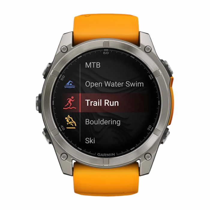 Умные часы Garmin Fenix 8 51mm Sapphire, Титановый серый, Ремешок оранжево-графитовый