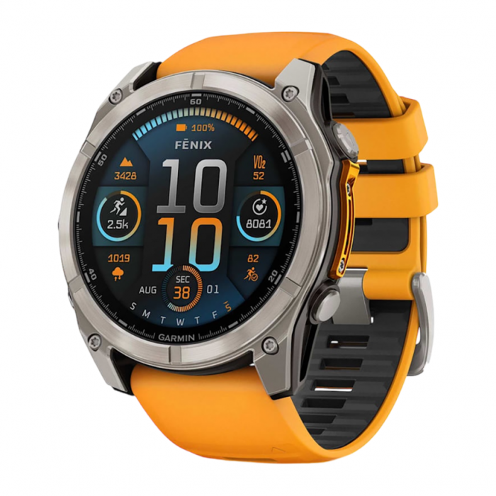Умные часы Garmin Fenix 8 51mm Sapphire, Титановый серый, Ремешок оранжево-графитовый