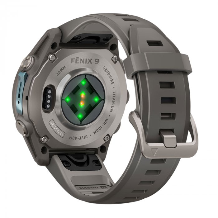 Умные часы Garmin Fenix 9 43mm, Титановый, Ремешок пепельно-серый