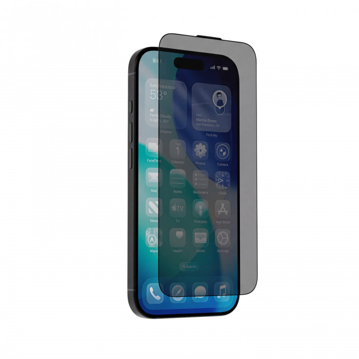 Защитное стекло AceCase AceGlass Антишпион для iPhone 17/16 Pro, ультратонкая рамка