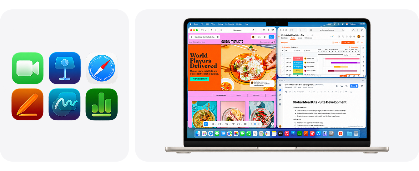 Работа с приложениями и окнами macOS на MacBook Air M5