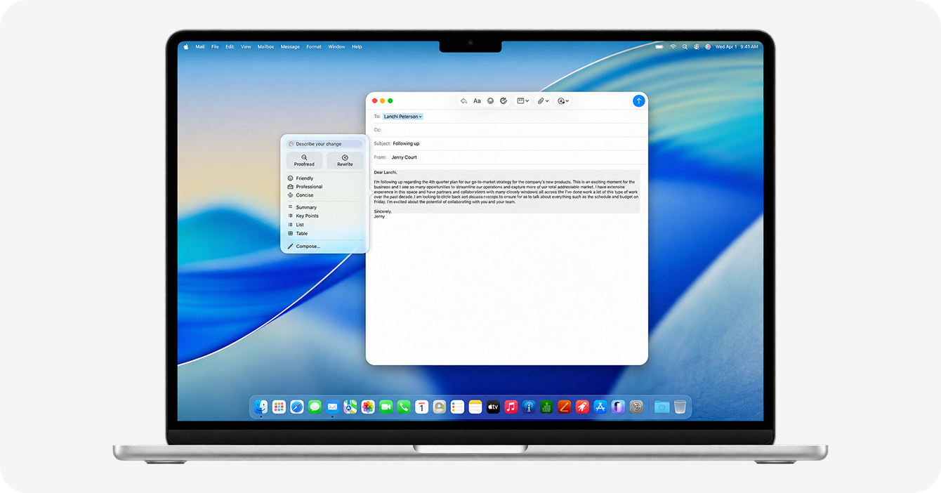 Инструменты Apple Intelligence на MacBook Air M5